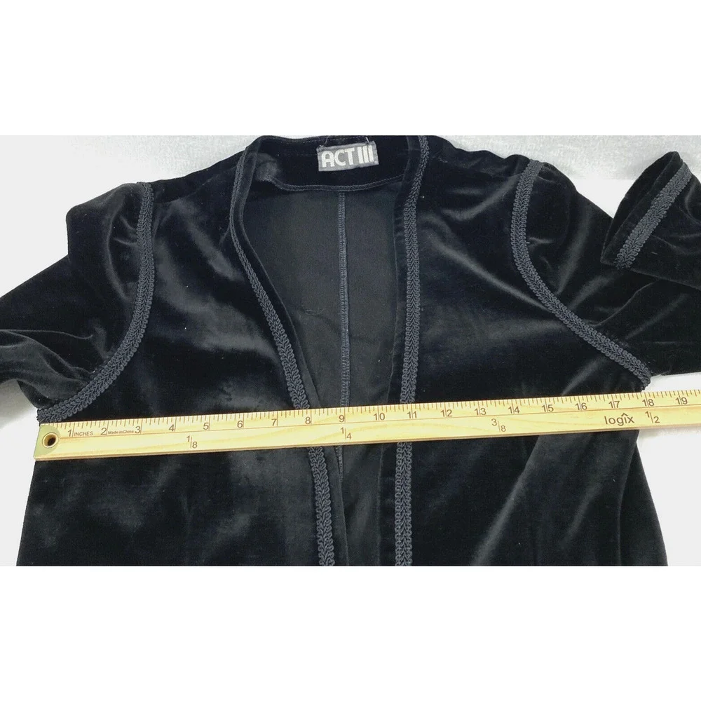 Vintage Act III Black Velvet Jacket Womens Small Party Event  Open‎ Front Goth - Picture 6 of 9